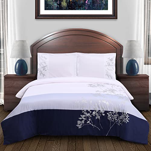 Superior 100% Cotton Duvet Cover Set, Soft 3-Piece Duvet Set, Includes 1 Duvet Cover with Button Closure, 2 Pillow Shams, Sydney Collection, Full/Queen Size, Blue