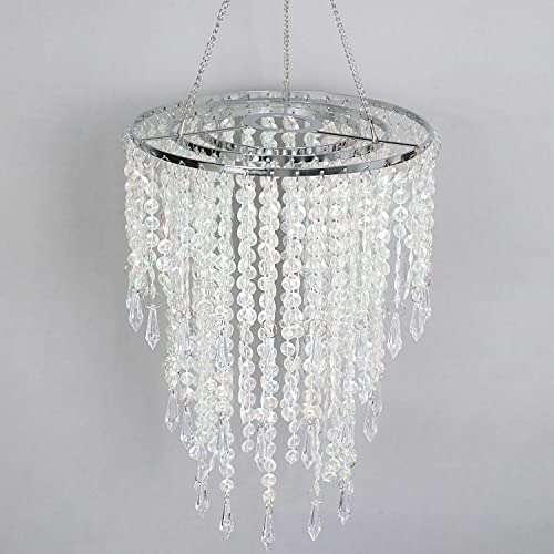 Cioceen Acrylic Chandelier Shade, Ceiling Light Shade Beaded Pendant Lampshade with Crystal Beads and Chrome Frame for Bedroom, Wedding or Party Decoration, Diameter 8.7'' 3 Tiers