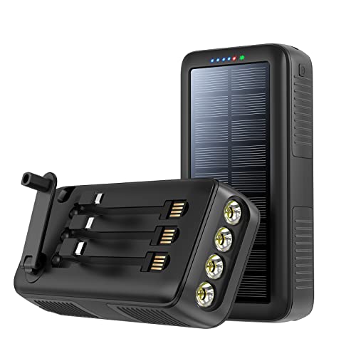 boogostore Solar Charger Power Bank 63200mAh, Portable Charger with Dual Outputs & Dual Inputs 4 LEDs Flashlight, Hand Crank Power Bank Fast Charging Battery Pack for Outdoor Camping Survival Gear