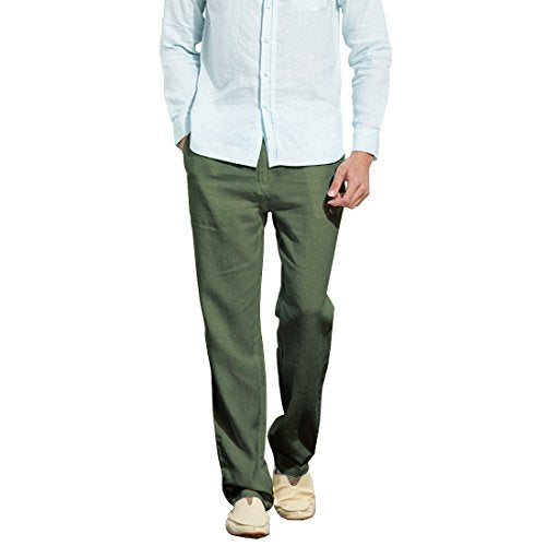 Manwan walk Men’s Casual Beach Trousers Elastic Loose Fit Lightweight Linen Summer Pants K70 (Small, Army Green)