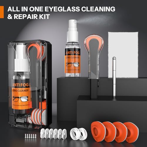 Glasses Cleaner,8 in 1 Glasses Cleaning Kit with 24H Anti Fog Eyeglass Cleaner Spray| Portable Glasses Cleaner Tool|Eye Glass Clean Cloths, Glasses Anti Slip with Soft Eyeglass Nose Pads & Ear Grip
