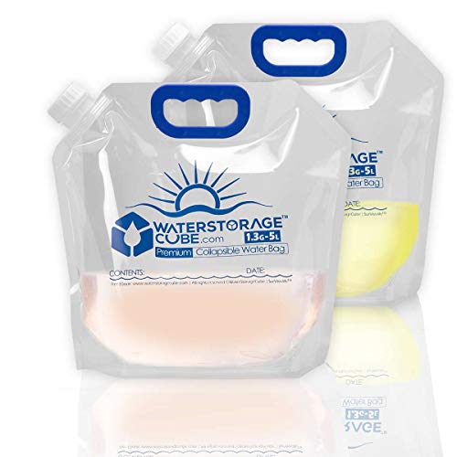 WaterStorageCube Premium Collapsible Water Container Bag, BPA Free Food Grade Clear Plastic Storage Jug for Camping Hiking Backpack Emergency, No-Leak Freezable Foldable Water Bottle