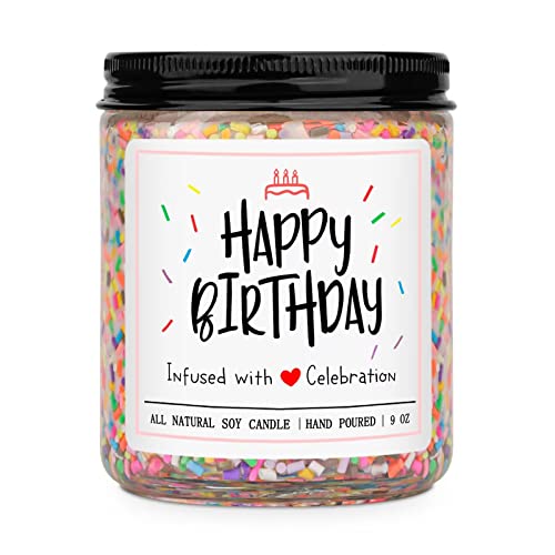 Homsolver Happy Birthday Candles Gifts for Women Men - Vanilla Birthday Cake Scent with Sprinkles Birthday Gifts for Women Men, Unique Best Friend Birthday Gifts Ideas, Happy Birthday Handmade Candles