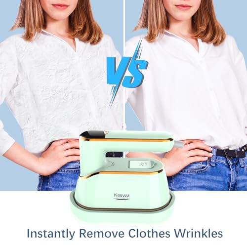Portable Travel Steamer Iron for Clothes with LCD Display - 4 Mode Handheld Mini Clothing Steam Iron, 1200W Small Garment Steamer, Hand Held Fabric Steamer for Home, Dorm, Travel (120V ONLY)(Green)