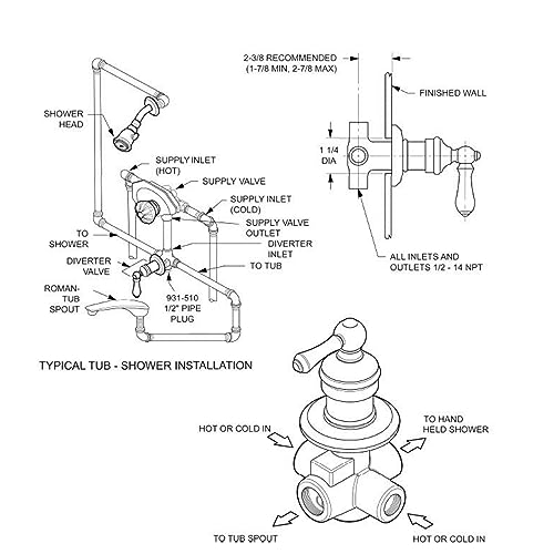 Pfister 015-38BC 4-Port Diverter Valve with Solid Metal Lever Handle, Polished Chrome