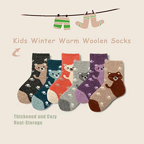 Boys Wool Socks Kids Winter Warm Socks Thick Thermal Crew Socks, 6 Pairs Mix Xmas