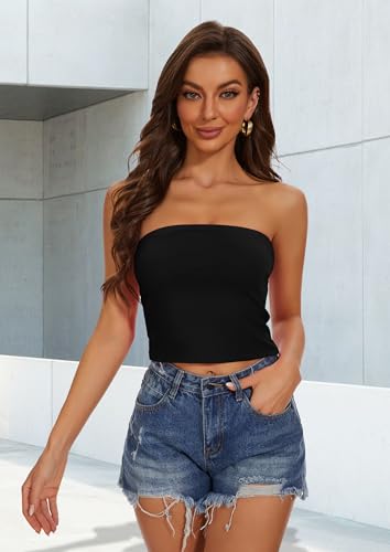 Summer Tube Tops Sexy Crop Tops Backless Top Basic Slim Fit Bandeau Top for Women(Hot Pink, M)