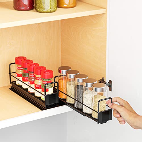 SpaceAid Pull Out Spice Rack Organizer for Cabinet, Heavy Duty Slide Out Seasoning Kitchen Organizer, Cabinet Organizer, with Labels, 5.2" W x10.8 D x4 H, 2 Drawers 1-Tier