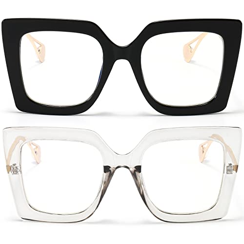AIEYEZO Oversized Blue Light Glasses for Women, Anti Fatigue Prevent Headache Computer Eyeglasses (Black)