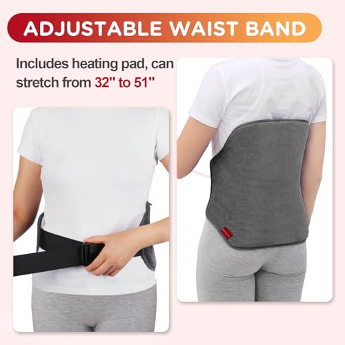 Upgraded Heating Pad for Back Pain Relief, Comfytemp Birthday Gifts for Women Men, FSA HSA Eligible Large Electric Heat Pad for Cramps, Lower Back, Lumbar, Sciatica, XL Heated Belt — 11 Auto-Off Grey