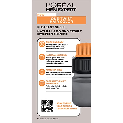 L’Oreal Paris Men Expert One Twist Mess Free Permanent Hair Color, Mens Hair Dye to Cover Grays, Easy Mix Ammonia Free Application, Dark Brown 03, 1 Application Kit