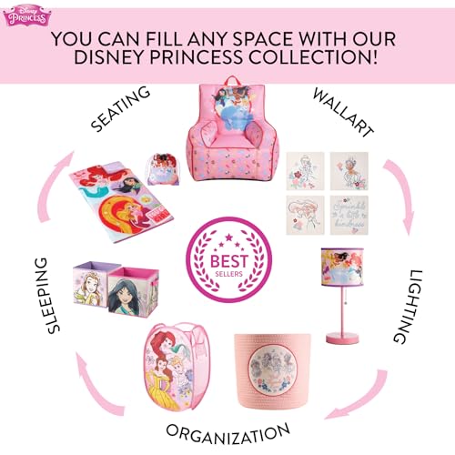 Disney Princess Toddler Quilted Nap Mat – Super Soft Plush Sleep Mat with Built-in Blanket & Pillow, 20" W x 46" L, Portable and Cozy for Daycare, Preschool, or Travel
