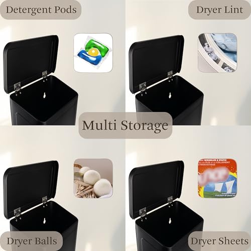 MONJITA Magnetic Lint Bin for Laundry Room, Wall Mounted Lint Trash Can with Lid for Dryer, Laundry Room Organization and Storage with Brush(Black)