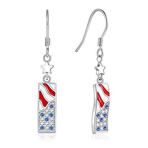 USA Flag Dangle Earrings for Women: 925 Sterling Silver American Patriotic Red White and Blue Star Drop Earrings America Independence Day 4th of July Patriotic Jewelry Gifts (Eagle)