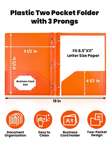 SUNEE 2 Pocket Folders with Prongs (3 Pack, Black) Plastic Folders with Pockets and Prongs Fit Letter Size, Poly Folders with Pockets for School Office Home Business