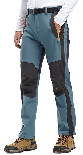 Rdruko Men's Snow Ski Pants Waterproof Insulated Winter Hiking Snowboard Fleece Pants with Belt(Steel Gray,US L)