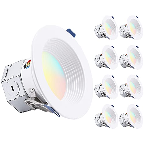 TORCHSTAR 8-Pack 5CCT 4 Inch LED Integrated Canless LED Recessed Lighting with J-Box, Anti-Glare Deep Baffle, CRI90 Dimmable Ceiling Downlight, ETL Air Tight IC Rated, 2700K3000K3500K4000K5000K