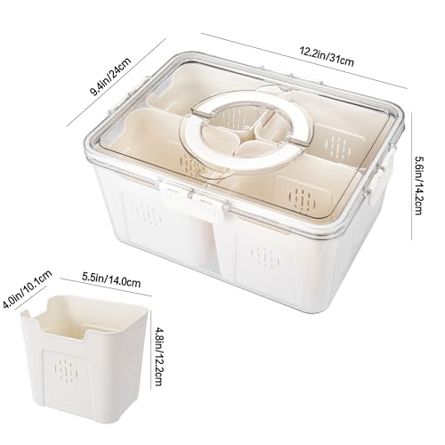 Bandesun Airtight Fruit Storage Containers for Fridge with Lids - 4 Grids, Handle & Removable Colanders, BPA-Free Fresh Produce Saver & Refrigerator Organizer Bins