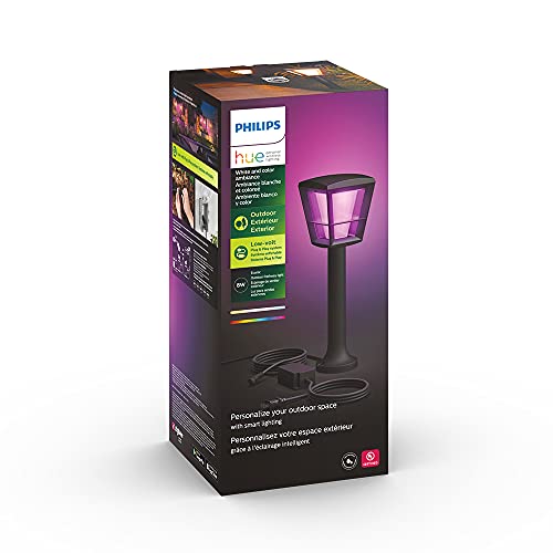 Philips Hue Econic White & Color Ambiance Outdoor Smart Pathway Light Base kit (Hue Hub Required), 1 Pathway Light + mounting kit, Works with Alexa