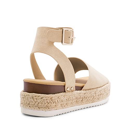 DREAM PAIRS Women's Platform Espadrilles Casual Ankle Strap Wedge Sandals Comfortable Dressy Summer Shoes,Size 10,Nude-Suede,SDPW2359W