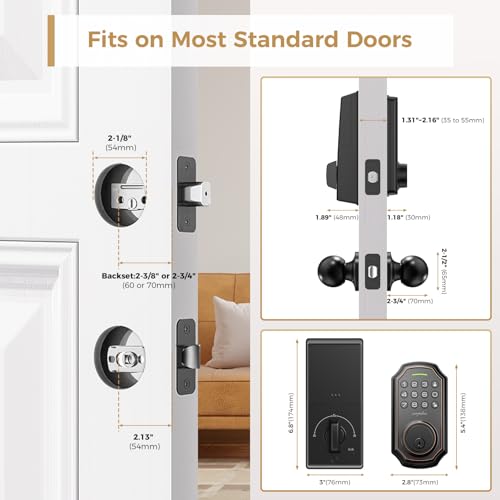 Keyless Entry Door Lock with 2 Door Knobs - App Control Electronic Keypad Deadbolt Smart Lock - 100 Code Keypad Door Lock with Handle - Front Door Lock Set - One Time Code - Auto Lock Easy to Instal