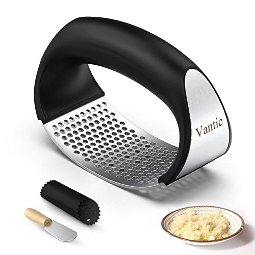 Vantic Garlic Press Rocker - Stainless Steel Garlic Mincer Garlic Crusher, New Innovative Garlic Chopper with Peeler and Scraper for Smash Garlic