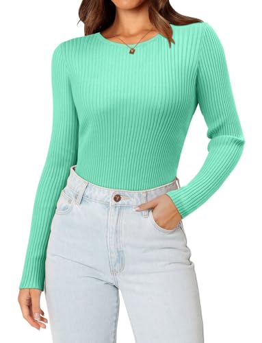 ONLYSHE Womens Striped Long Sleeve Shirts Casual Crewneck Sweatshirt Slim Fitted Tunic Tops Fall Blouses;Black;Large