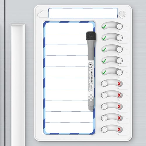 Chore Chart for Kids Dry Erase Chore Board ADHD Tools for Kids to Do List Checklist Task Board Routine Chart Planning Board for Fridge with 10 Sliders and Magnetic Marker, White and Blue, 1 Pack