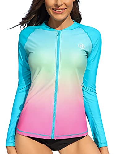 ATTRACO Women's Long Sleeve Zip Rash Guard UPF50+ UV Sun Protection Quick Dry Gradient Plum S