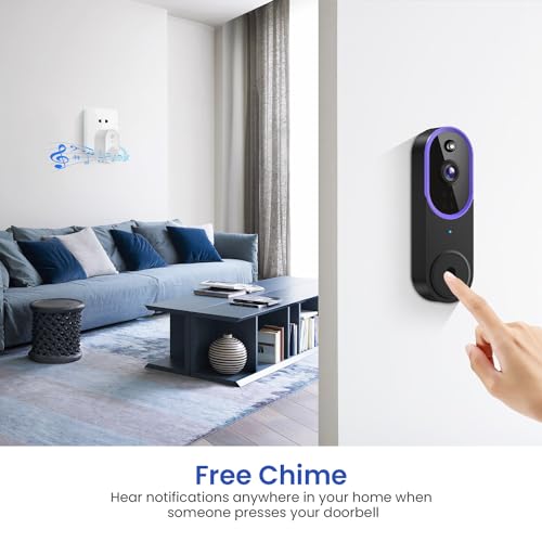 SUNNYJANE Smart 1080P Video Doorbell Camera Wireless, AI Human Detection, Live View, 2-Way Audio, Included Chime, Night Vision, 2.4G Wi-Fi, Cloud Storage, Indoor/Outdoor Surveillance Cam (Purple)