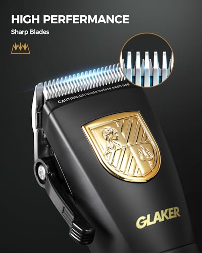 GLAKER Hair Clippers for Men Professional, Cordless Clippers for Hair Cutting, Mens Hair Clippers and Trimmer Kit for Barber with LED Display 15 Guide Combs