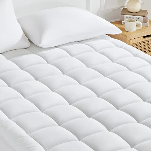 SONIVE Quilted Mattress Pad Soft, Fluffy Pillow Top Mattress Cover, Down Alternative Fill Mattress Topper, Streches up to 21 Inches Mattress Cover, Deep Pocket (White, Twin)
