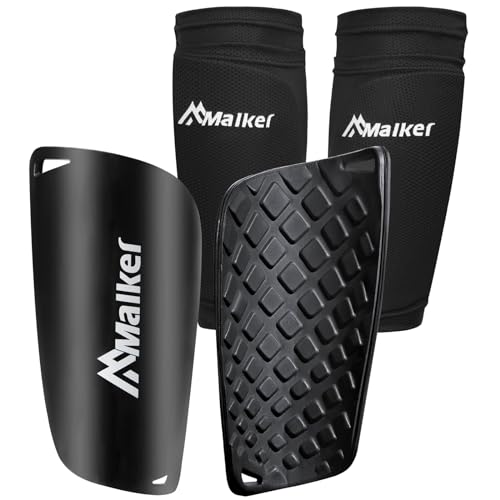 Malker Soccer Shin Guards for Kids Youth Adults Shin Guards Pads with Lower Leg Sleeves, Lightweight and Compact, Protective Soccer Equipment (Black S)