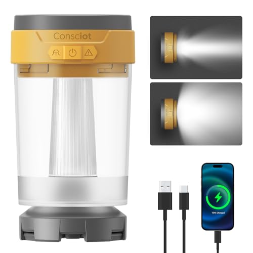 Consciot LED Camping Lantern, USB-C Rechargeable, 5 Light Modes 3 Color Temperatures 4400mAh Battery | Disassembly Free Design & Magnetic | Dimmable Flash Light & Night Light for Indoor and Outdoor