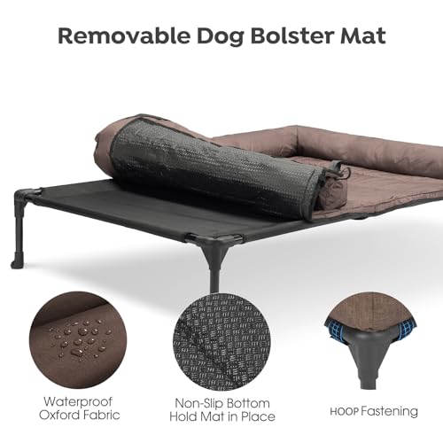 Veehoo Cooling Elevated Dog Bed + Waterproof Removable Pillow-Top Mat, Bolster Dog Cot Bed, Raised Dog Bed with Breathable Mesh, No-Slip Feet, Dog Sofa Bed for Indoor & Outdoor, Medium, Beige CWC2331B