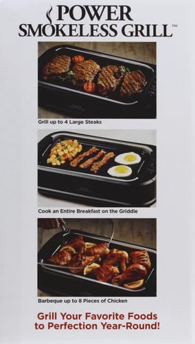 Power XL Smokeless Electric Indoor Removable Grill and Griddle Plates, Nonstick Cooking Surfaces, Glass Lid, 1500 Watt, 21X 15.4X 8.1, black
