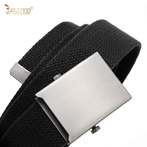 JASGOOD Canvas Web Belt for Men Adjustable Cloth Fabric Military Belt with Metal Buckle, L-Black+Beige+Blue