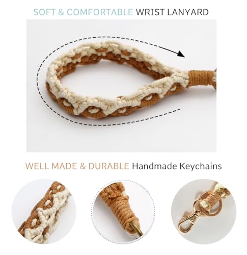 LOLAHA Macrame Keychain Wristlet Keychains for Women Cute Keychain Bracelet Keyring Wrist Lanyard for Key Chains for Car Keys Wrist Keychain Wristlet Strap Black White Keychian ID Badge Wallet Holder