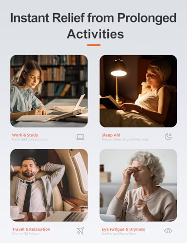 Heated Eye Mask, Cordless Heat Eye Compress for Dry Eye Stye Relax Eye Strain, Electric Warm Eye Mask for Airplane Sleeping for Women, Blackout Eye Mask for Travel, Idea for Woman/Man (Black)