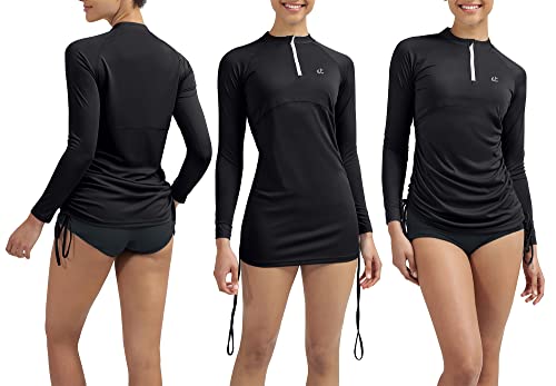 Ewedoos Rash Guard for Women UPF 50+ Sun Protection Clothing Swim Shirts for Woman SPF Shirts Long Sleeve UV Sun Shirts Black