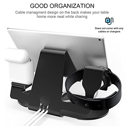 HoRiMe 3 in 1 Aluminum Charging Station for Apple Watch Charger Stand Dock for iWatch Series 4/3/2/1,iPad,AirPods and iPhone Xs/X Max/XR/X/8/8Plus/7/7 Plus /6S /6S Plus（Black） (01)