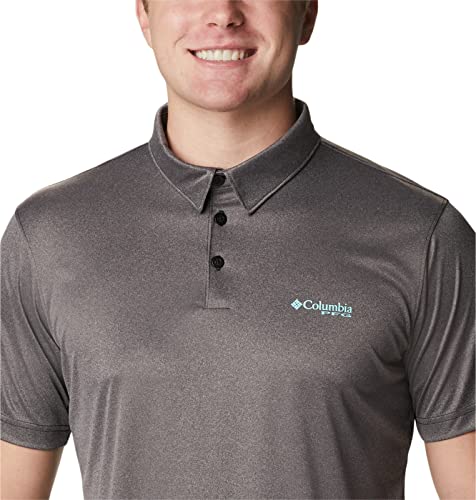 Columbia Men's Terminal Tackle Heather Polo, Black Heather/Gulf Stream Logo, Small