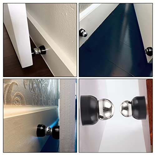 Sumnacon 2Pcs Powerful Magnetic Door Stoppers - Stainless Steel Mini Doorstops with Screws, Heavy Duty Magnetism Doorstops for Bedroom Bathroom Kitchen Home Office, Black