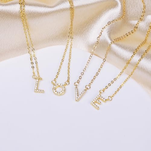 ALLNEWBEE 14K Yellow Gold Plated Cubic Zirconia Initial Necklace | Initial Pendant Letter A-Z Necklace for Women (W)