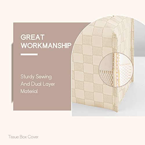 LeCorner Tissue Box Cover, Square Tissue Box Holder, PU Leather Tissue Holders Decorative, Modern Facial Paper Organizer Dispenser for Bathroom Car Office Home Neutral Decor,Grid Pattern 5x5x5''
