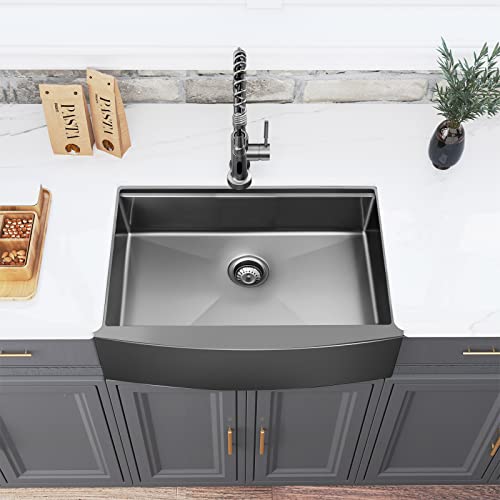 CELAENO 33 inch Farmhouse Kitchen Sink, Heavy Duty Single Bowl Apron Front Stainless Steel Workstation 18 Gauge, 9” Deep Handmade R10 Radius Farm Sink with Various Accessories