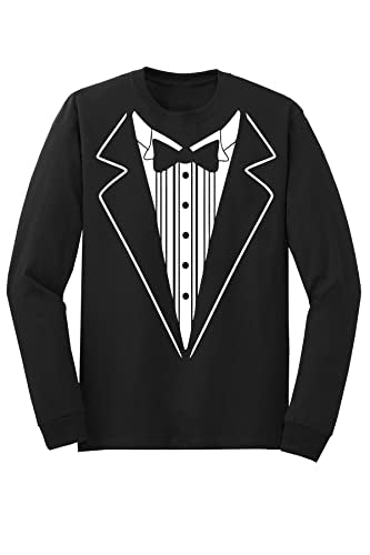 P&B Tuxedo White Funny Long Sleeve Shirt, S, Black