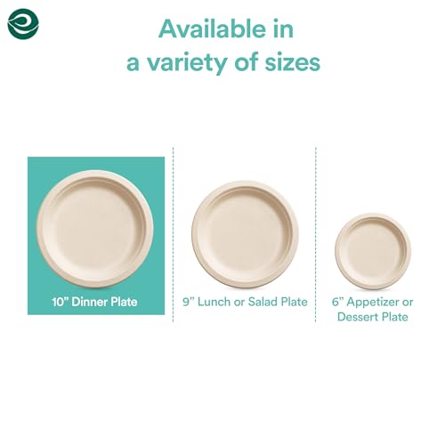 ECO SOUL 100% Compostable 10 Inch Paper Plates [100-Pack] Disposable Party Plates I Heavy Duty Eco-Friendly Sturdy Dinner, Wedding, Event Plates I Biodegradable Unbleached Sugarcane Eco Plates