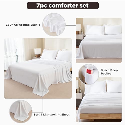 Andency Pink Comforter King Size - 7 Pieces Bed in a Bag King Bedding Comforter Sets, Summer Plain Soft Lightweight Comforter with Fitted Sheets, Flat Sheets, Pillowcases & Shams
