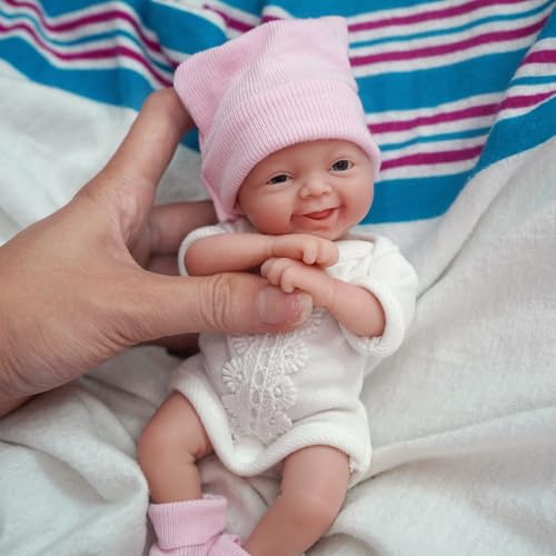 7 Inch Mini Silicone Baby, Reborn Baby Dolls Silicone Full Body Girl Grace, Realistic Newborn Baby Doll Real Life Miniature Baby Doll with Feeding Accessories（Extra complimentary head flower）